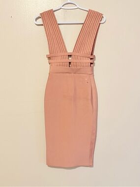 House of CB Blush Pink Pleated-Strap Midi Dress